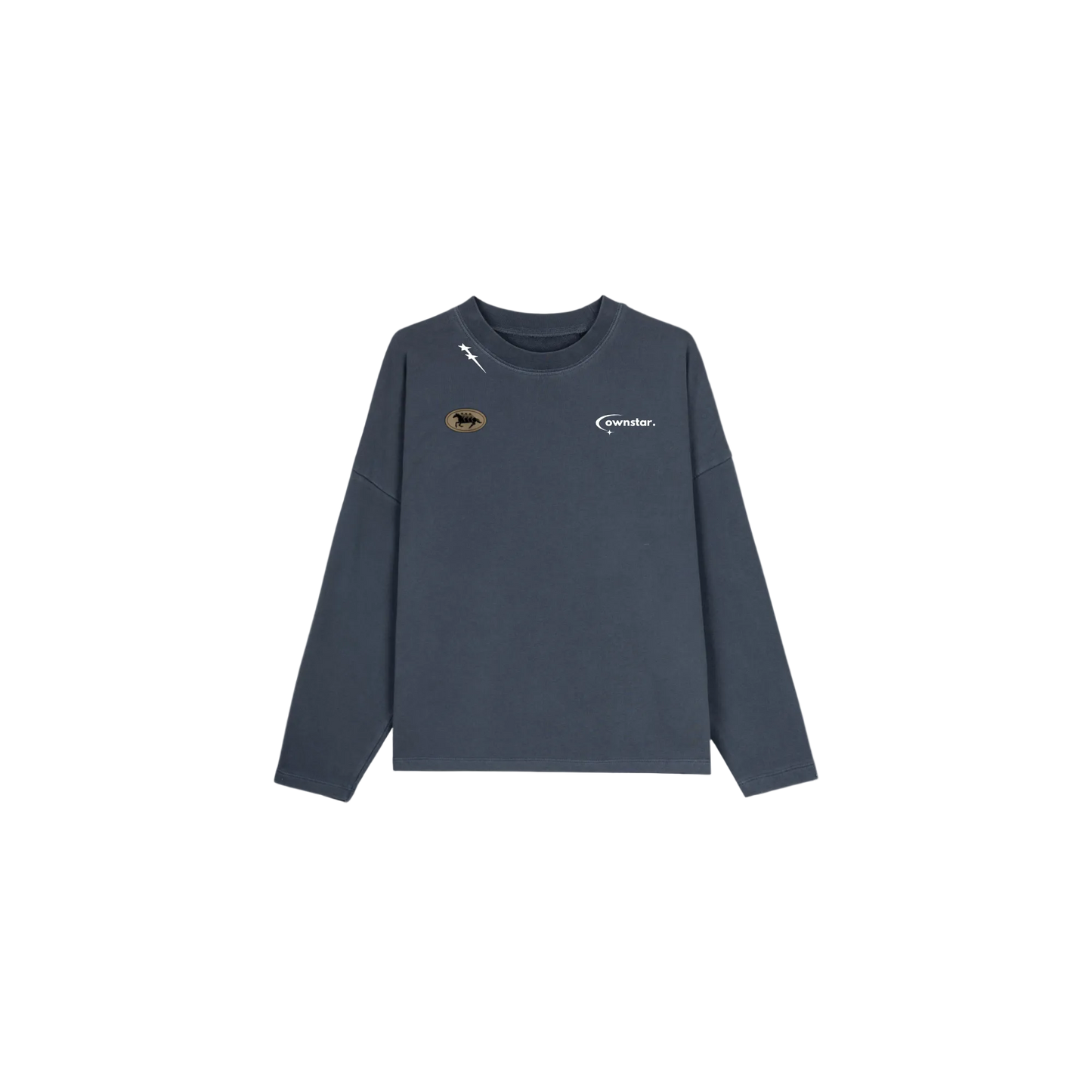 Sudadera streetwear oversized OWNSTAR azul con logos bordados