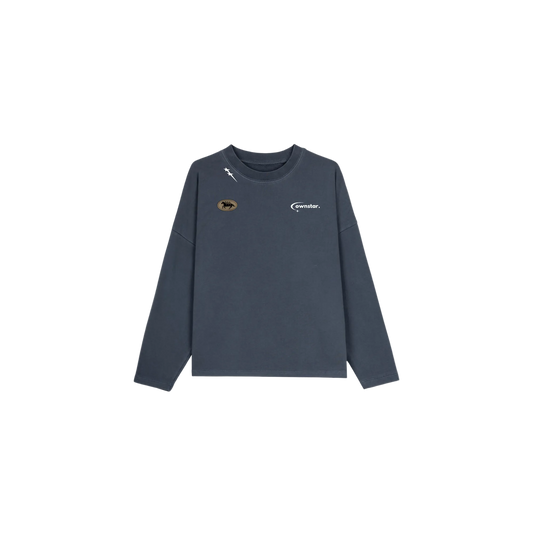 Sudadera streetwear oversized OWNSTAR azul con logos bordados