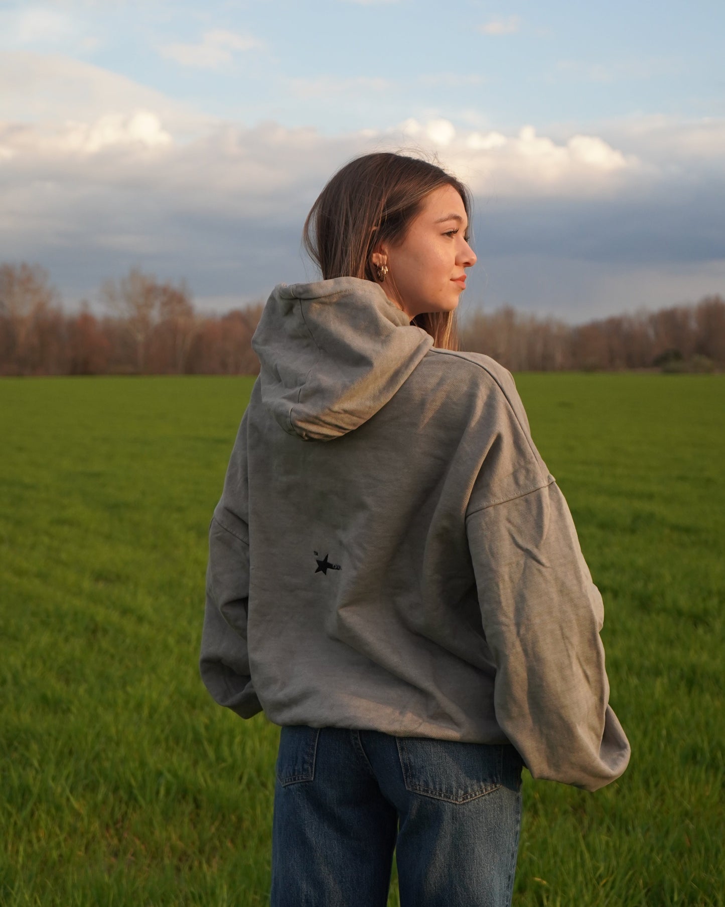 STAR HOODIE LIGHT GRAY WASHED